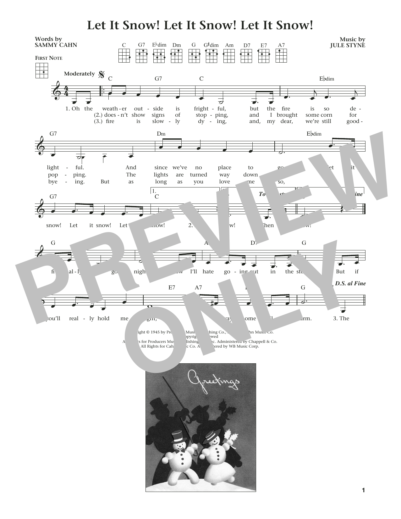 Sammy Cahn Let It Snow! Let It Snow! Let It Snow! (from The Daily Ukulele) (arr. Liz and Jim Beloff) sheet music notes and chords arranged for Ukulele