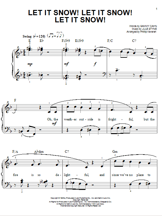 Sammy Cahn Let It Snow! Let It Snow! Let It Snow! [Jazz version] (arr. Phillip Keveren) sheet music notes and chords arranged for Easy Piano