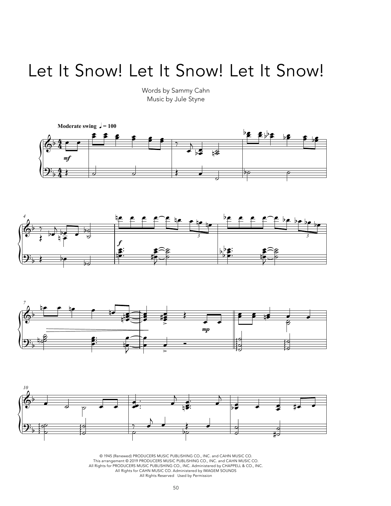Sammy Cahn Let It Snow! Let It Snow! Let It Snow! [Peaceful version] sheet music notes and chords arranged for Piano Solo