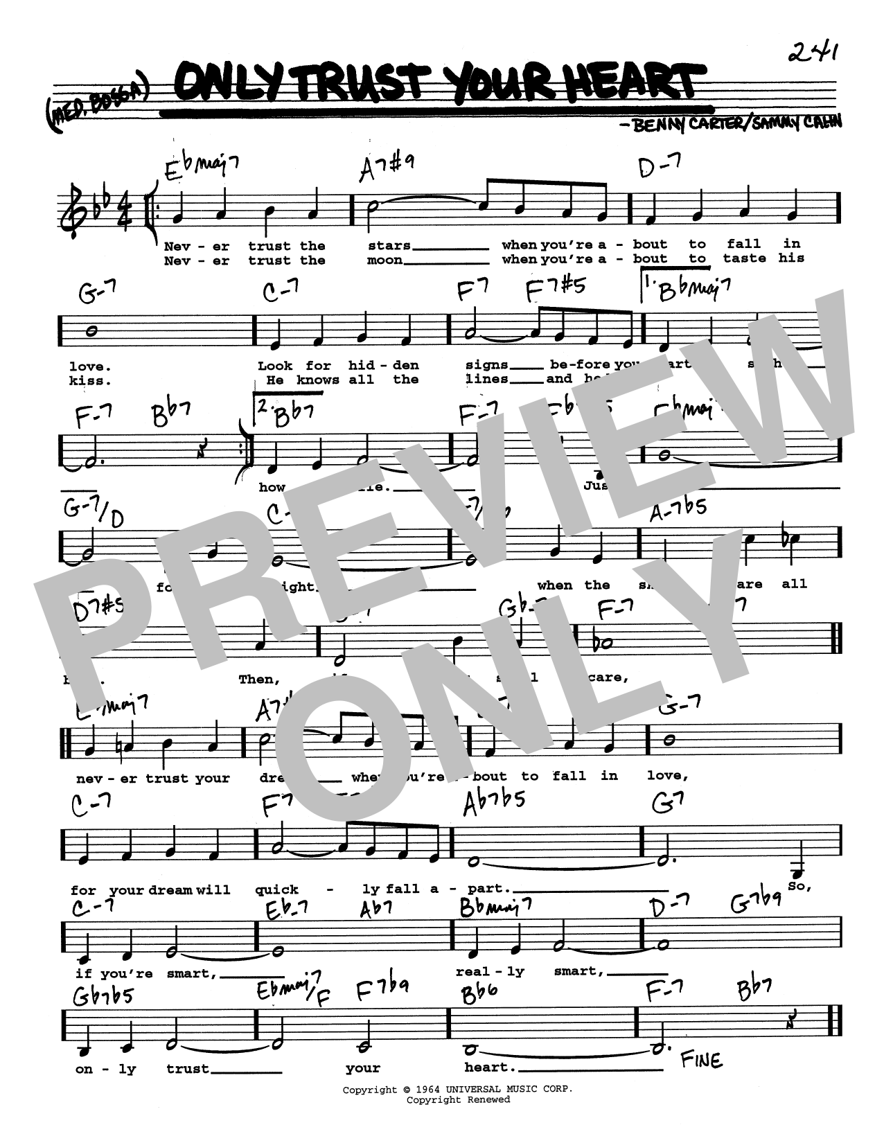 Sammy Cahn Only Trust Your Heart (Low Voice) sheet music notes and chords arranged for Real Book – Melody, Lyrics & Chords