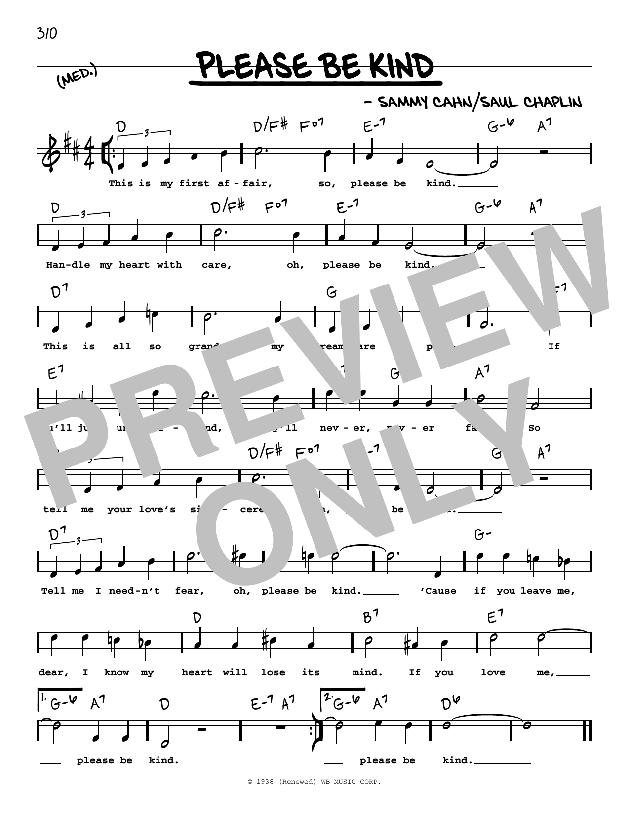 Sammy Cahn Please Be Kind (High Voice) sheet music notes and chords arranged for Real Book – Melody, Lyrics & Chords