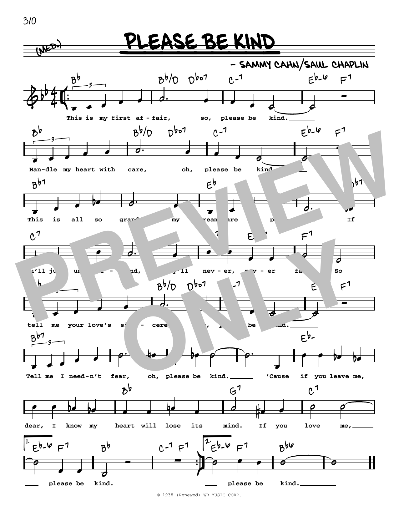 Sammy Cahn Please Be Kind (Low Voice) sheet music notes and chords arranged for Real Book – Melody, Lyrics & Chords