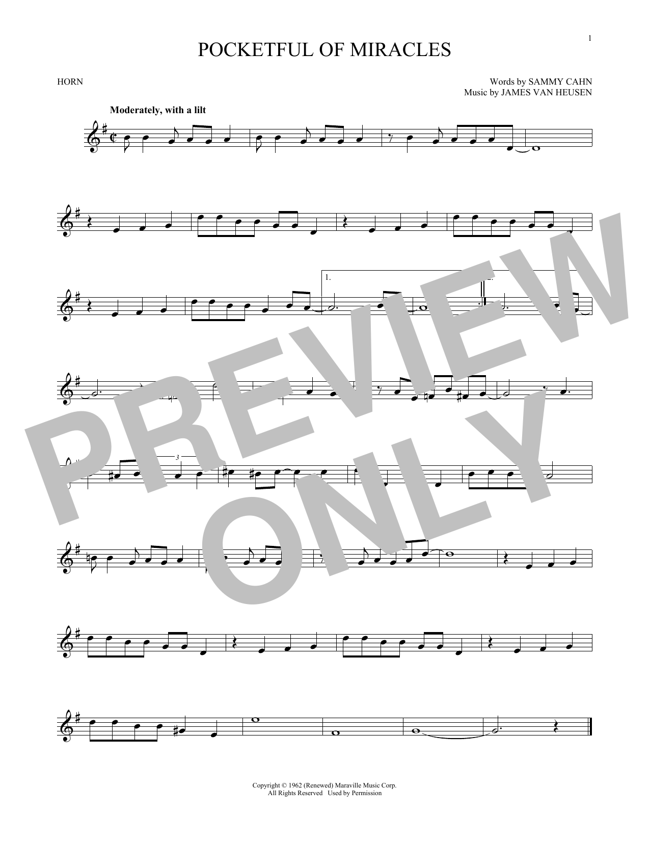 Sammy Cahn Pocketful Of Miracles sheet music notes and chords arranged for Trombone Solo