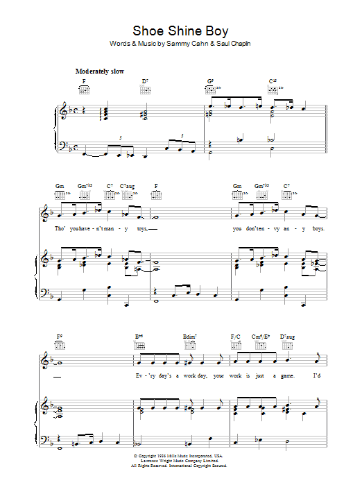 Sammy Cahn Shoe Shine Boy sheet music notes and chords arranged for Piano, Vocal & Guitar Chords