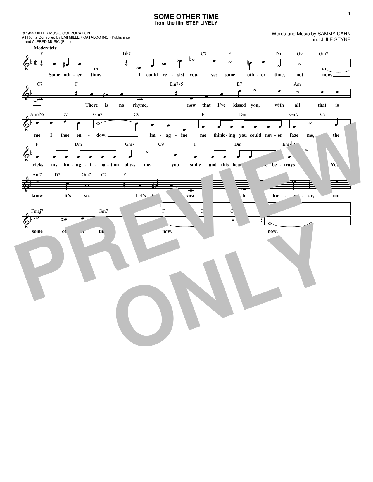 Sammy Cahn Some Other Time sheet music notes and chords arranged for Lead Sheet / Fake Book