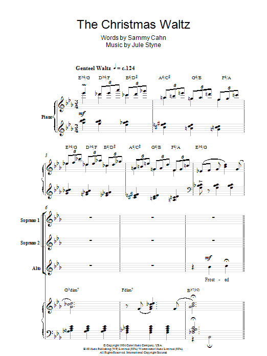 Sammy Cahn The Christmas Waltz (arr. Berty Rice) sheet music notes and chords arranged for SSA Choir