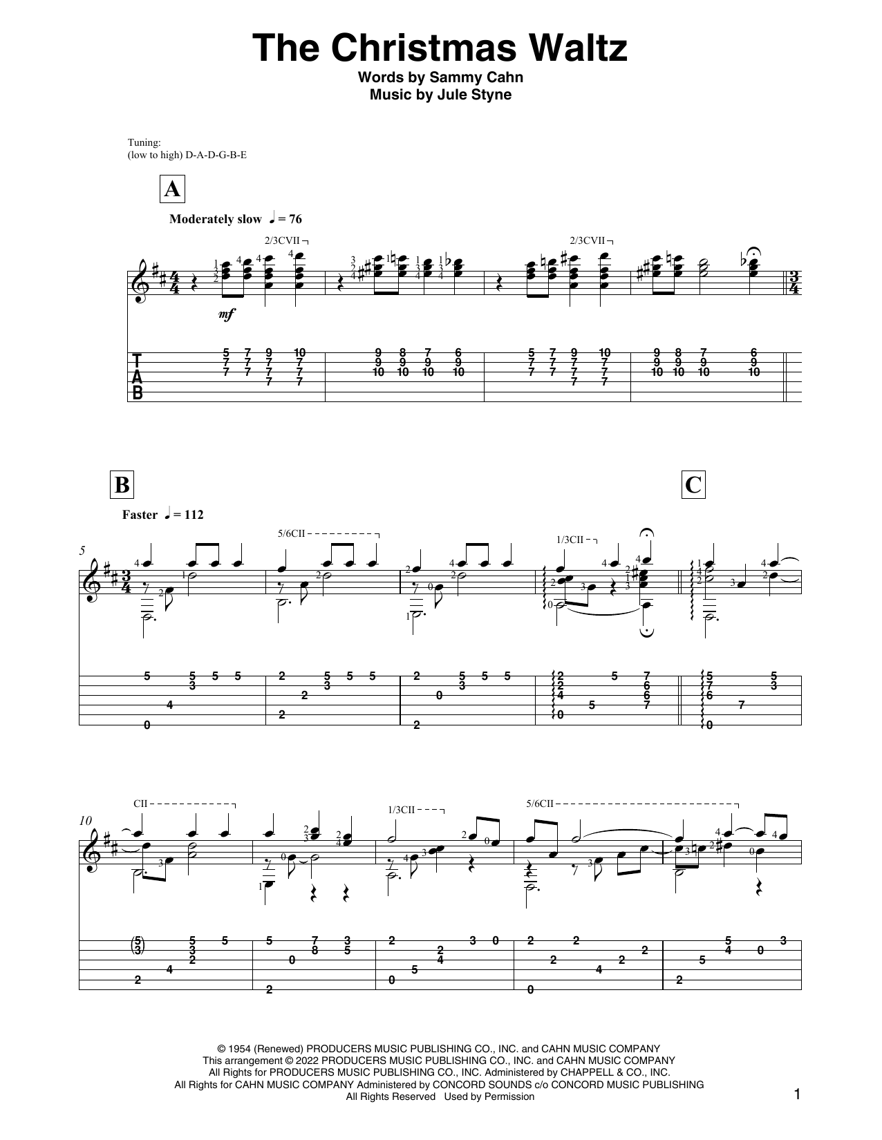 Sammy Cahn The Christmas Waltz (arr. David Jaggs) sheet music notes and chords arranged for Solo Guitar