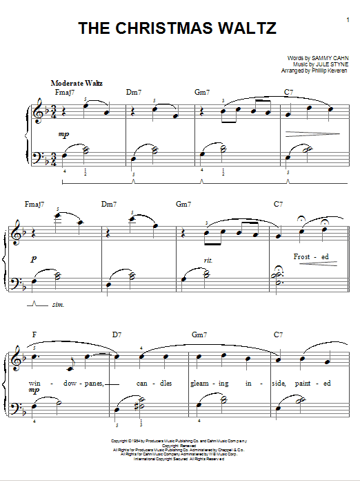 Sammy Cahn The Christmas Waltz (arr. Phillip Keveren) sheet music notes and chords arranged for Easy Piano