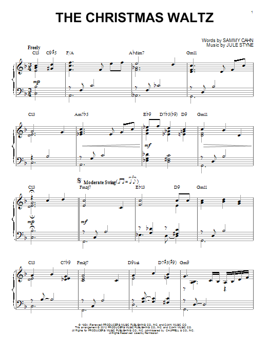 Sammy Cahn The Christmas Waltz [Jazz version] (arr. Brent Edstrom) sheet music notes and chords arranged for Piano Solo