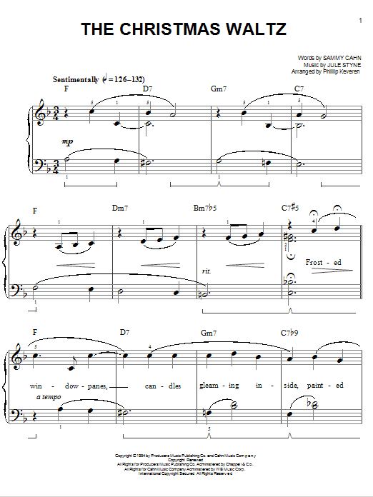 Sammy Cahn The Christmas Waltz [Jazz version] (arr. Phillip Keveren) sheet music notes and chords arranged for Easy Piano