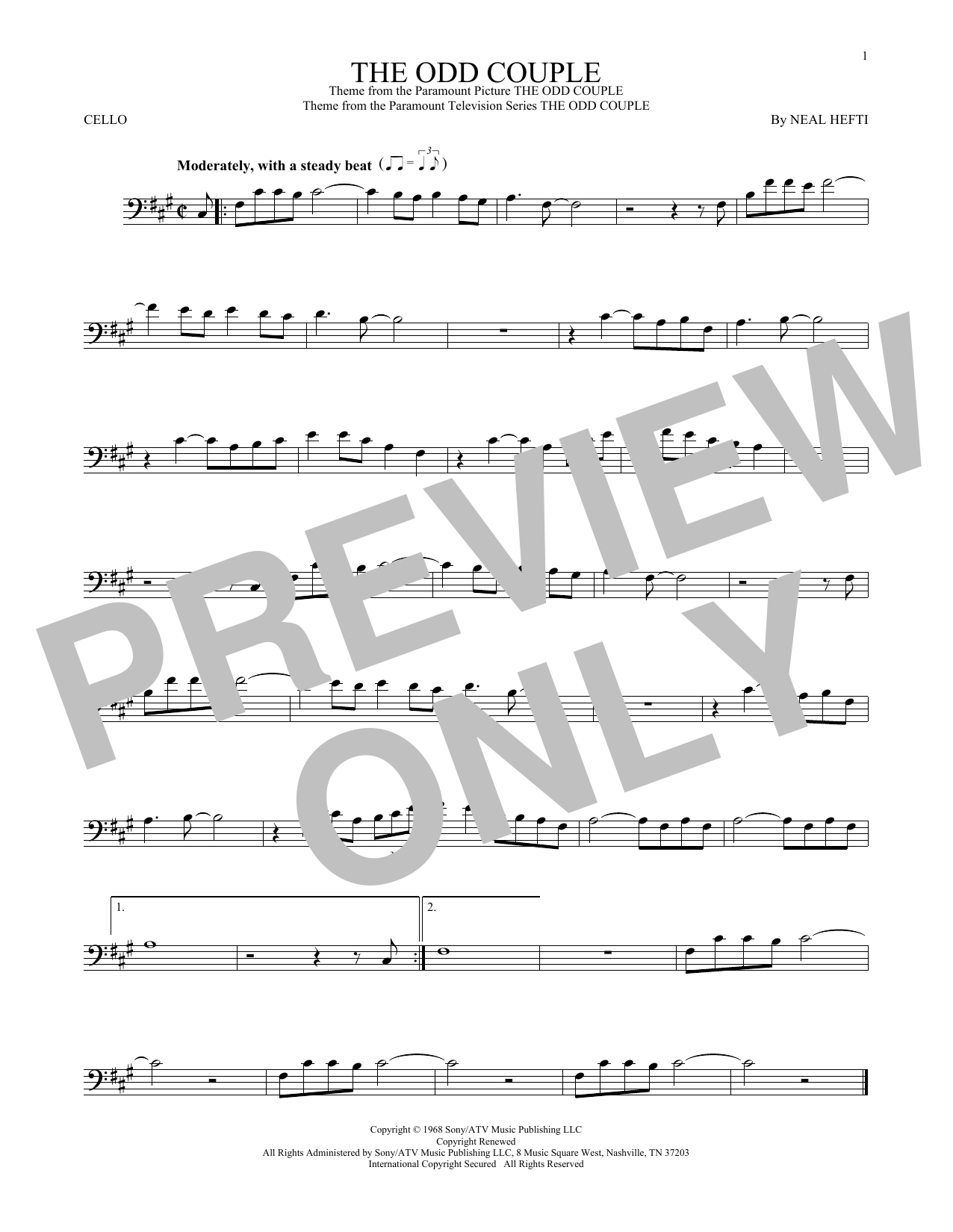Sammy Cahn The Odd Couple sheet music notes and chords arranged for Tenor Sax Solo