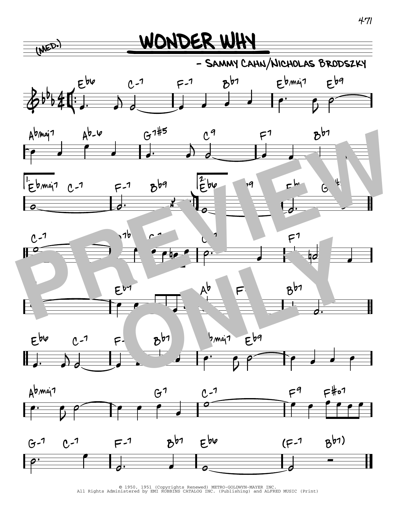 Sammy Cahn Wonder Why sheet music notes and chords arranged for Real Book – Melody & Chords