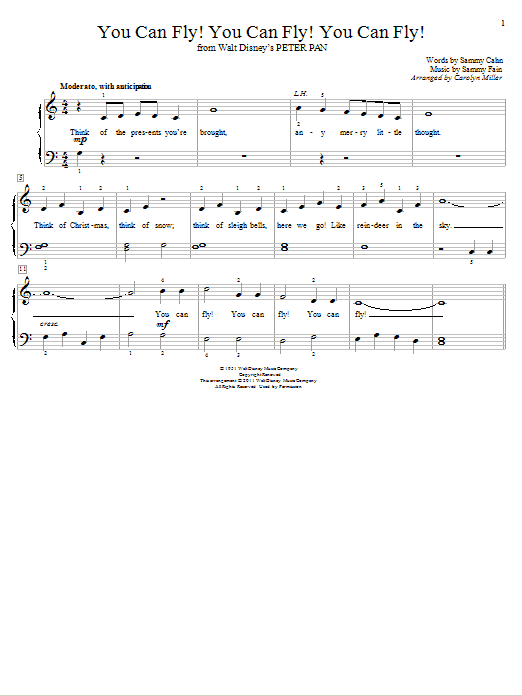 Sammy Cahn You Can Fly! You Can Fly! You Can Fly! (from Peter Pan) (arr. Carolyn Miller) sheet music notes and chords arranged for Educational Piano