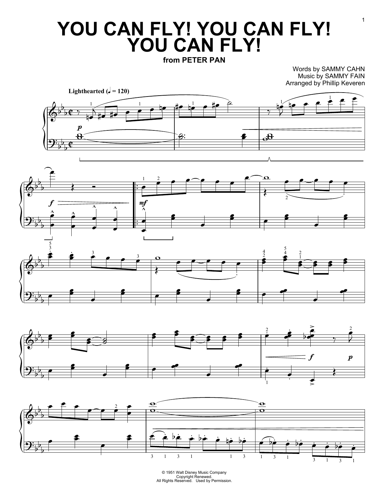 Sammy Cahn You Can Fly! You Can Fly! You Can Fly! [Ragtime version] (from Peter Pan) (arr. Phillip Keveren) sheet music notes and chords arranged for Piano Solo