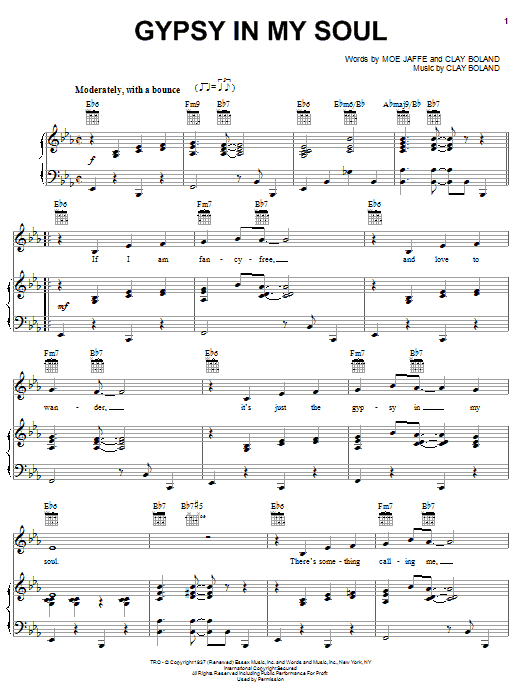 Sammy Davis Jr. Gypsy In My Soul sheet music notes and chords arranged for Piano, Vocal & Guitar Chords (Right-Hand Melody)