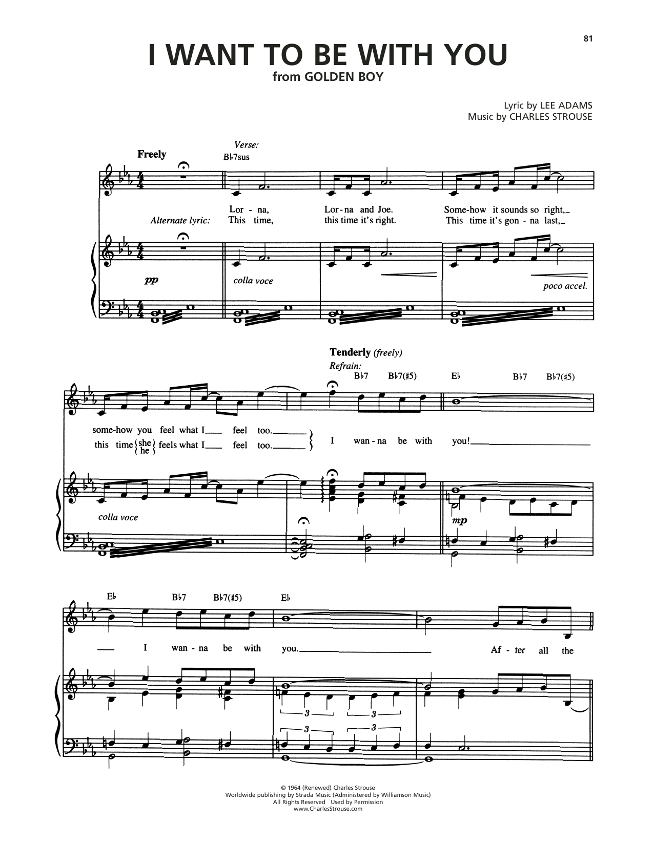 Sammy Davis Jr. I Want To Be With You (from Golden Boy) sheet music notes and chords arranged for Piano & Vocal
