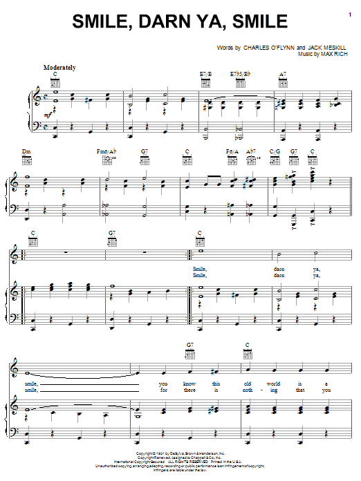 Sammy Davis Jr. Smile, Darn Ya, Smile sheet music notes and chords arranged for Piano, Vocal & Guitar Chords (Right-Hand Melody)