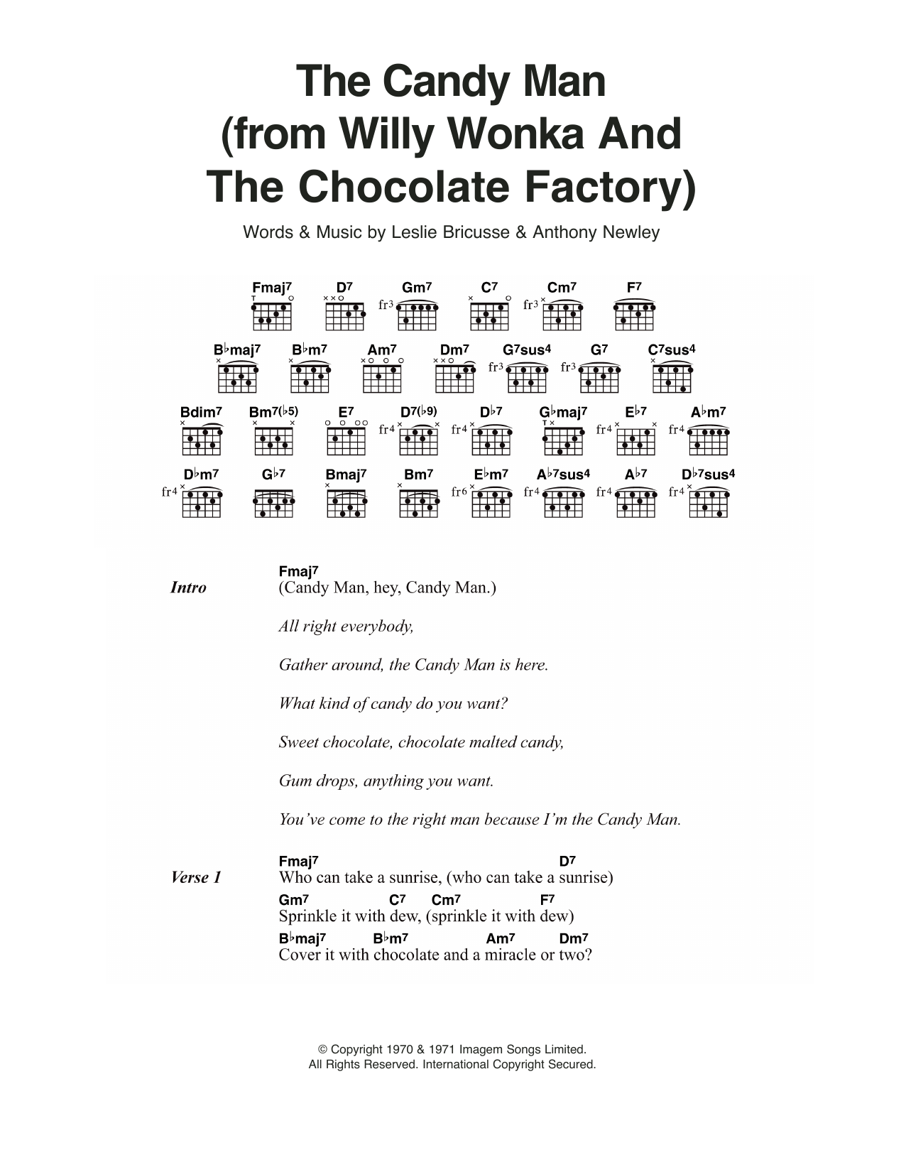 Sammy Davis Jr. The Candy Man (from Willy Wonka and the Chocolate Factory) sheet music notes and chords arranged for Easy Guitar Tab