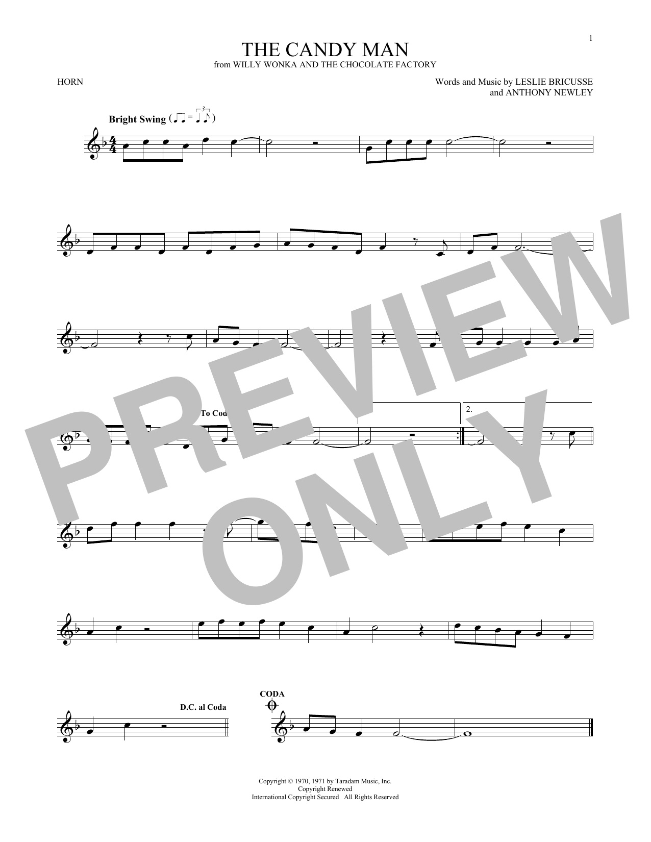 Sammy Davis Jr. The Candy Man sheet music notes and chords arranged for Clarinet Solo