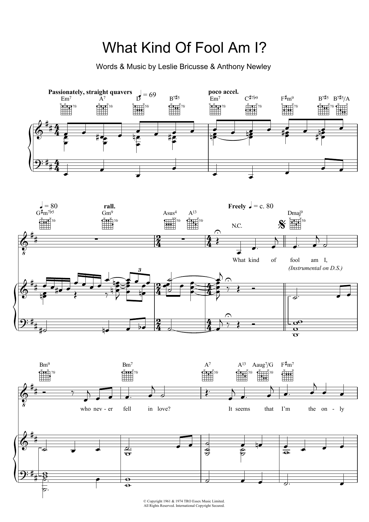 Sammy Davis Jr. What Kind Of Fool Am I (from Stop The World, I Want To Get Off) sheet music notes and chords arranged for Piano, Vocal & Guitar Chords