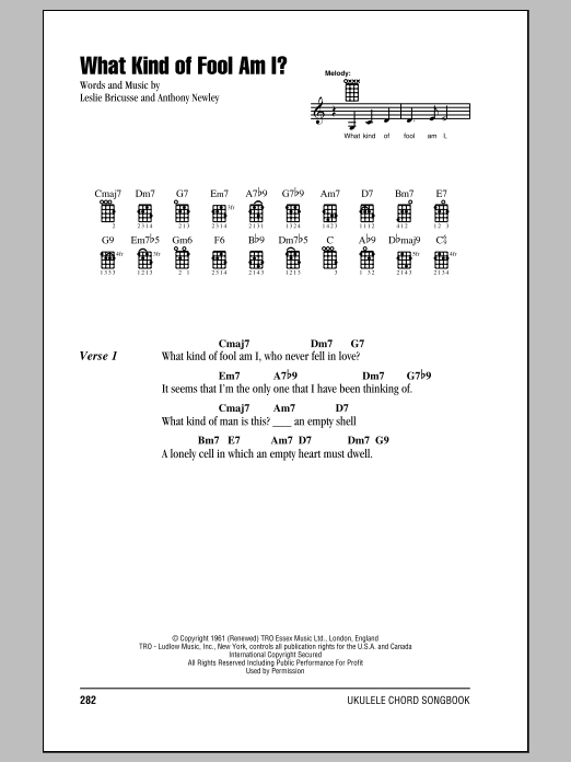 Sammy Davis Jr. What Kind Of Fool Am I? sheet music notes and chords arranged for Ukulele Chords/Lyrics