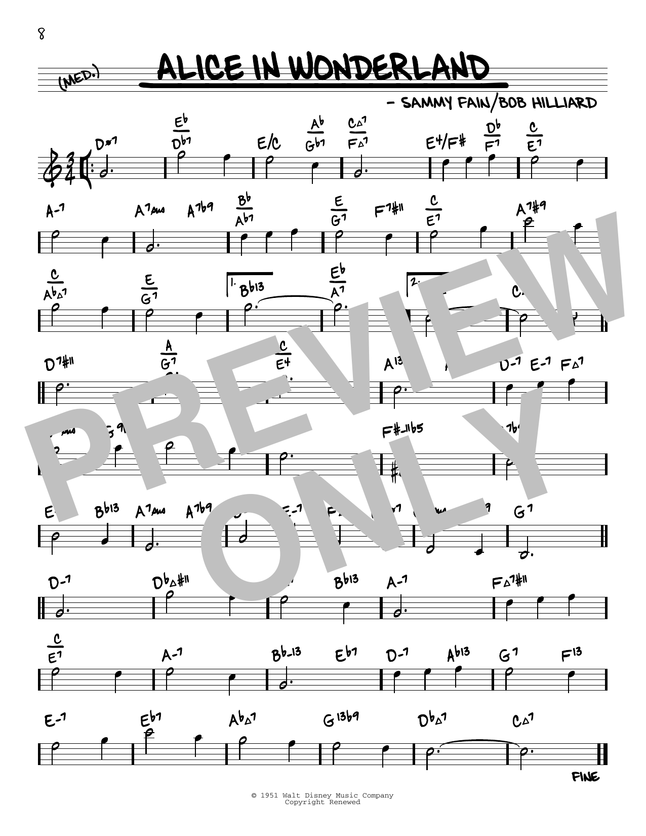 Sammy Fain Alice In Wonderland (arr. David Hazeltine) sheet music notes and chords arranged for Real Book – Enhanced Chords