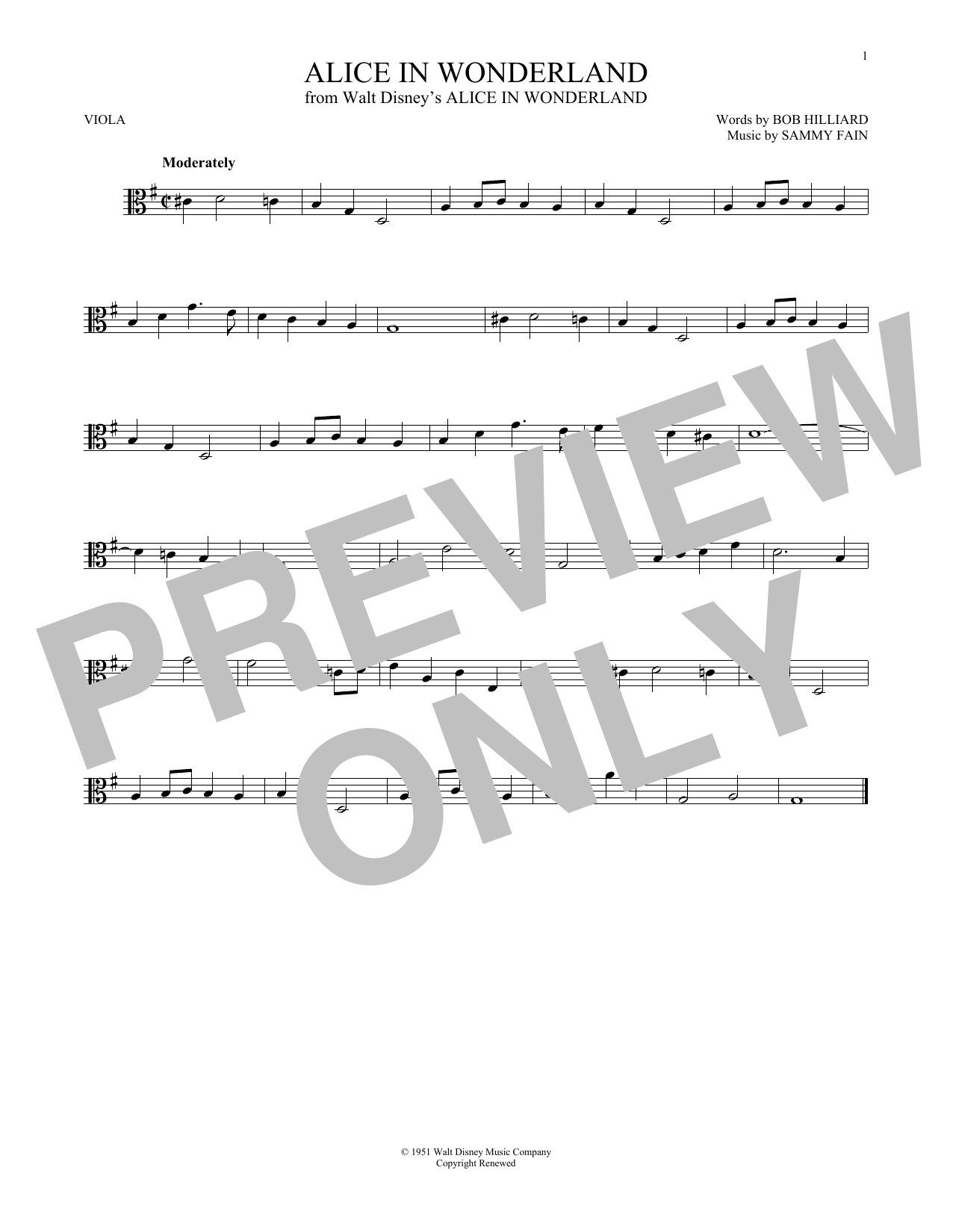 Sammy Fain Alice In Wonderland sheet music notes and chords arranged for Violin Solo