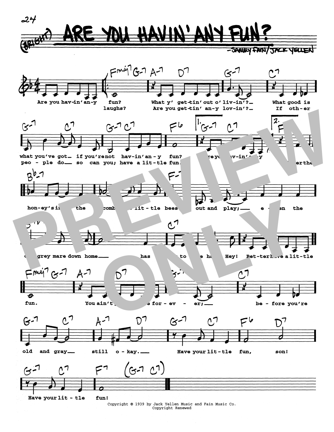 Sammy Fain Are You Havin' Any Fun? (Low Voice) sheet music notes and chords arranged for Real Book – Melody, Lyrics & Chords