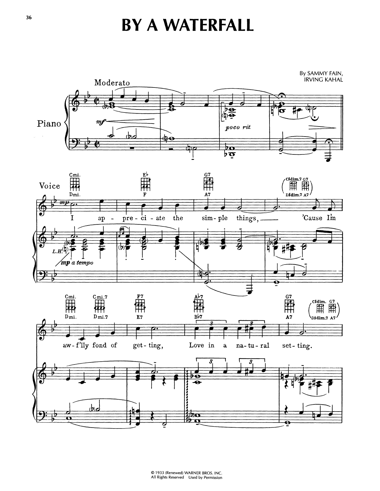 Sammy Fain By A Waterfall (from Footlight Parade) sheet music notes and chords arranged for Piano, Vocal & Guitar Chords (Right-Hand Melody)