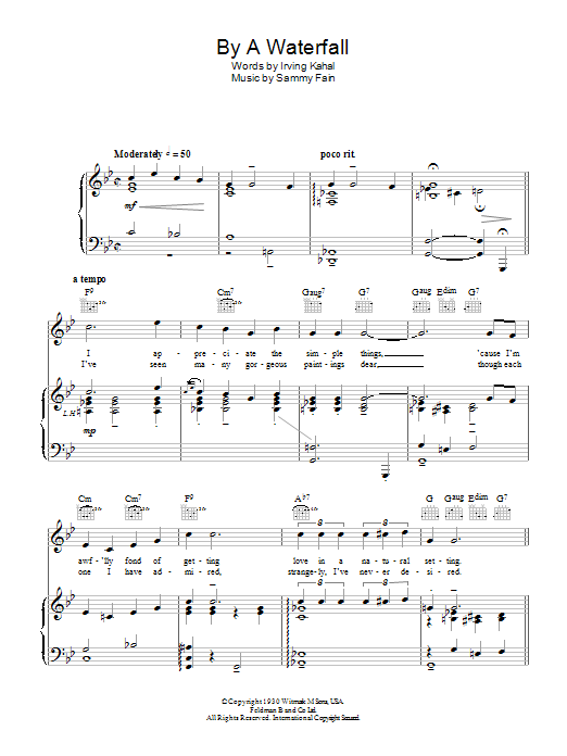Sammy Fain By A Waterfall sheet music notes and chords arranged for Piano, Vocal & Guitar Chords