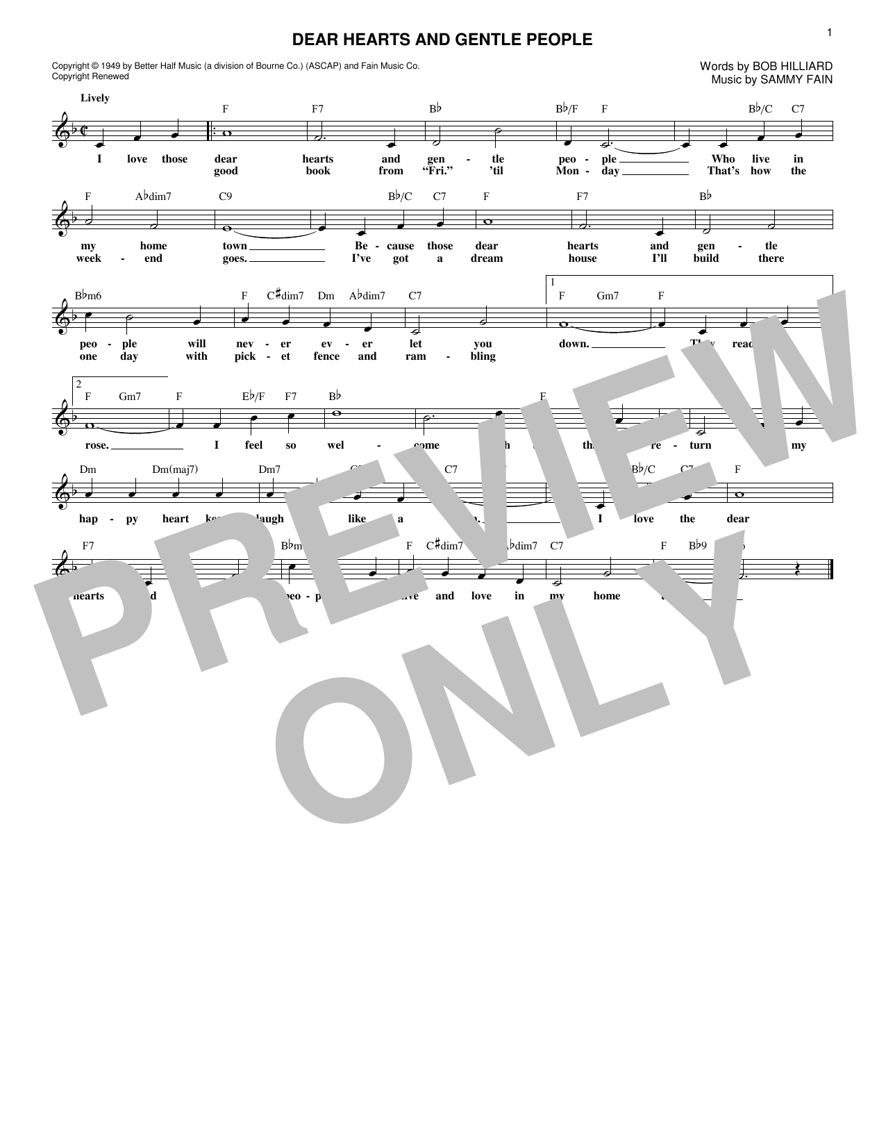 Sammy Fain Dear Hearts And Gentle People sheet music notes and chords arranged for Lead Sheet / Fake Book