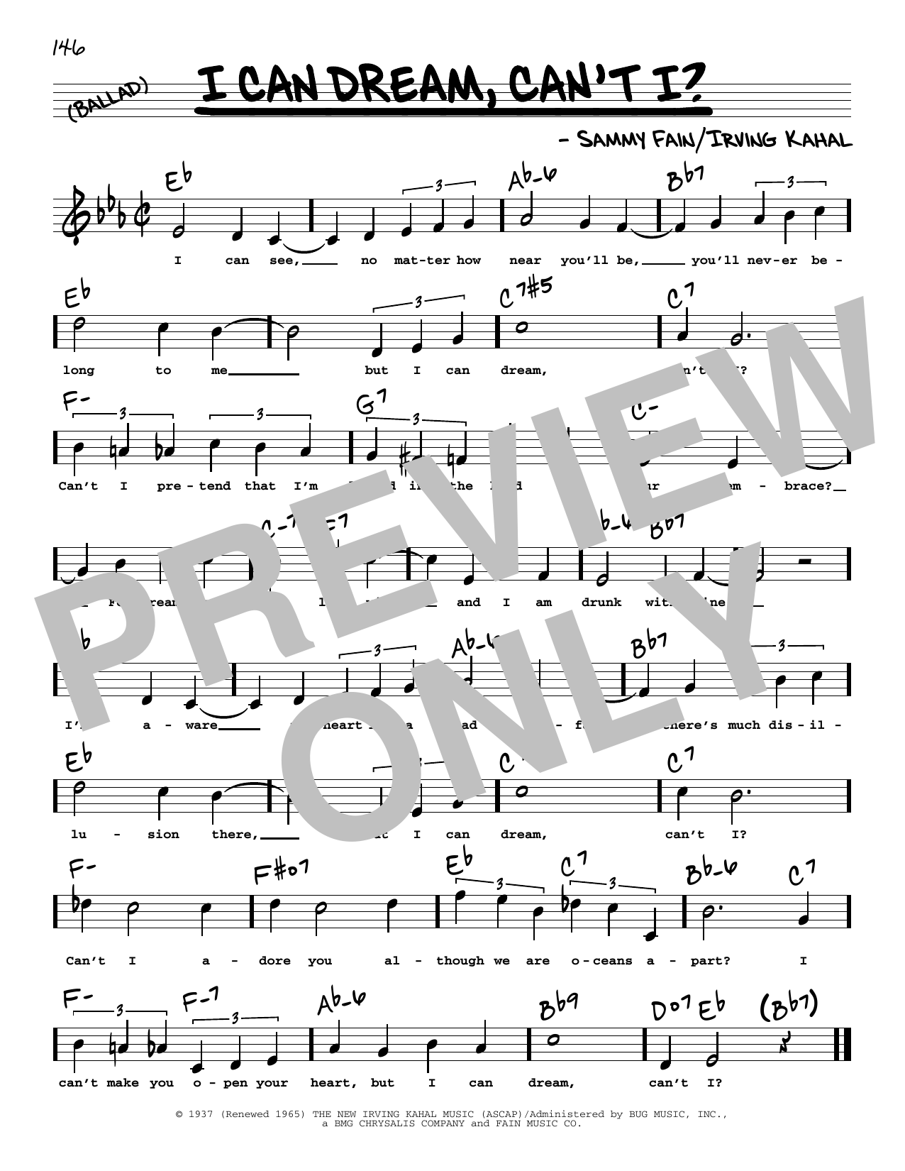 Sammy Fain I Can Dream, Can't I? (High Voice) (from Right This Way) sheet music notes and chords arranged for Real Book – Melody, Lyrics & Chords