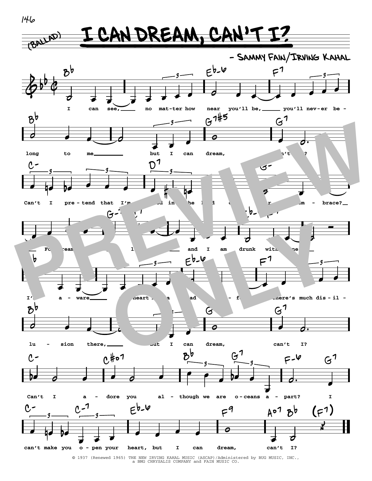 Sammy Fain I Can Dream, Can't I? (Low Voice) sheet music notes and chords arranged for Real Book – Melody, Lyrics & Chords