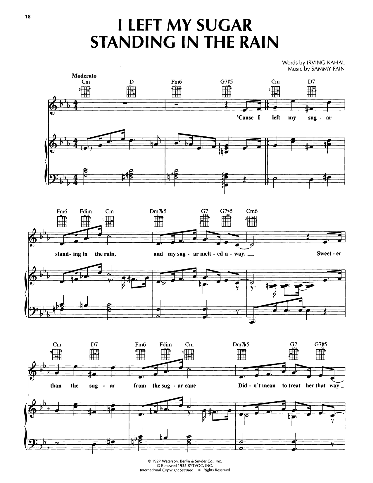 Sammy Fain I Left My Sugar Standing In Rain sheet music notes and chords arranged for Piano, Vocal & Guitar Chords (Right-Hand Melody)