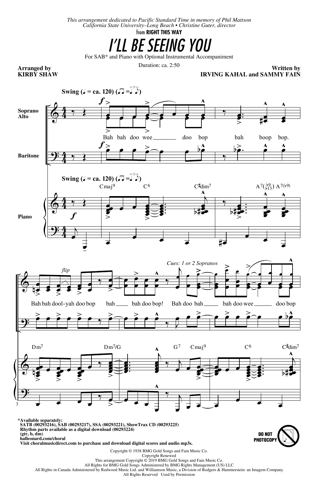Sammy Fain I'll Be Seeing You (arr. Kirby Shaw) sheet music notes and chords arranged for SATB Choir