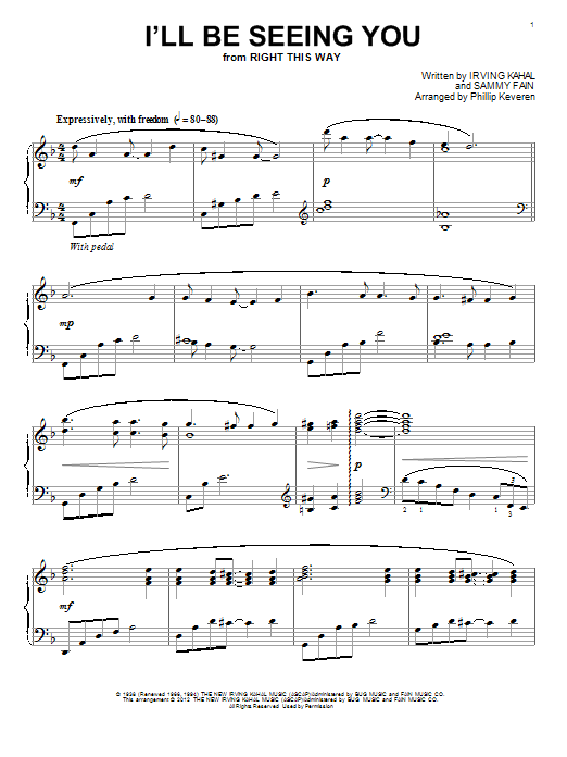 Sammy Fain I'll Be Seeing You (arr. Phillip Keveren) sheet music notes and chords arranged for Piano Solo