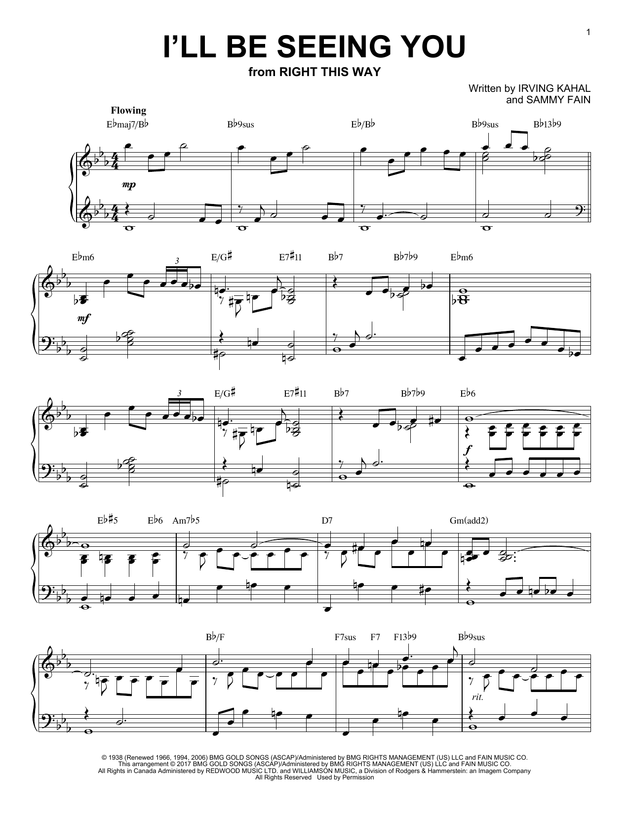 Sammy Fain I'll Be Seeing You [Jazz version] sheet music notes and chords arranged for Piano Solo
