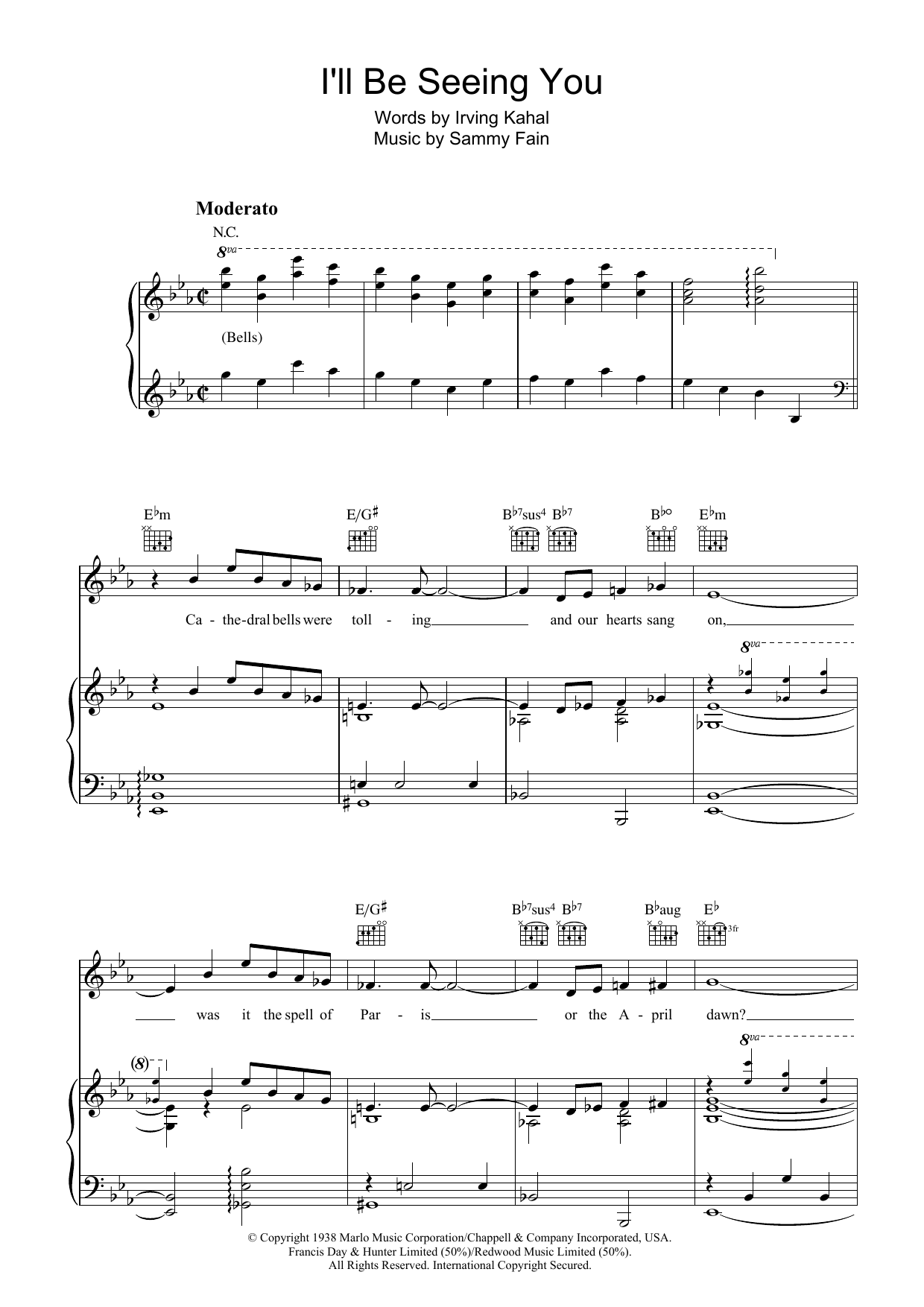 Sammy Fain I'll Be Seeing You sheet music notes and chords arranged for Real Book – Melody & Chords