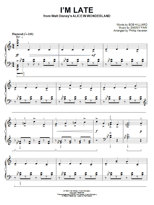Sammy Fain I'm Late [Classical version] (from Alice In Wonderland) (arr. Phillip Keveren) sheet music notes and chords arranged for Piano Solo
