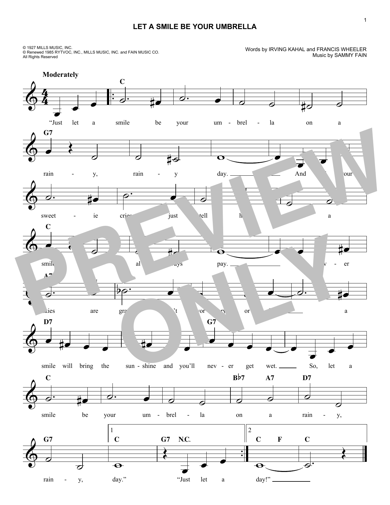Sammy Fain Let A Smile Be Your Umbrella sheet music notes and chords arranged for Easy Lead Sheet / Fake Book