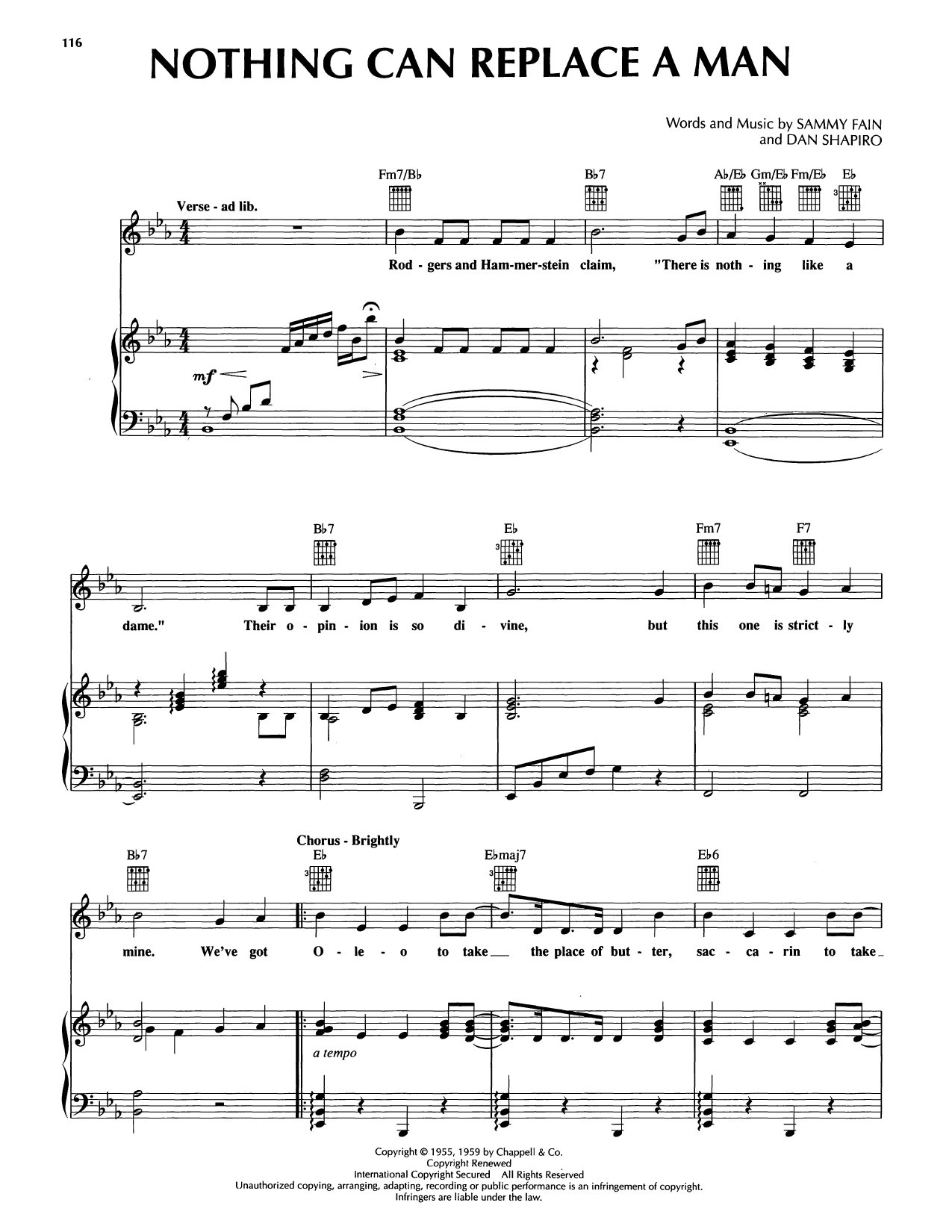 Sammy Fain Nothing Can Replace A Man sheet music notes and chords arranged for Piano, Vocal & Guitar Chords (Right-Hand Melody)