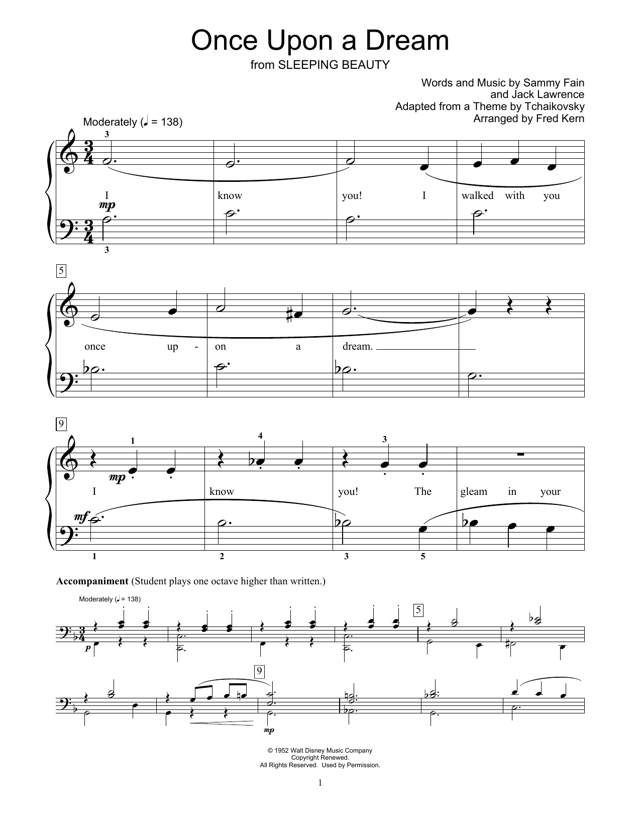 Sammy Fain Once Upon A Dream (from Sleeping Beauty) (arr. Fred Kern) sheet music notes and chords arranged for Educational Piano
