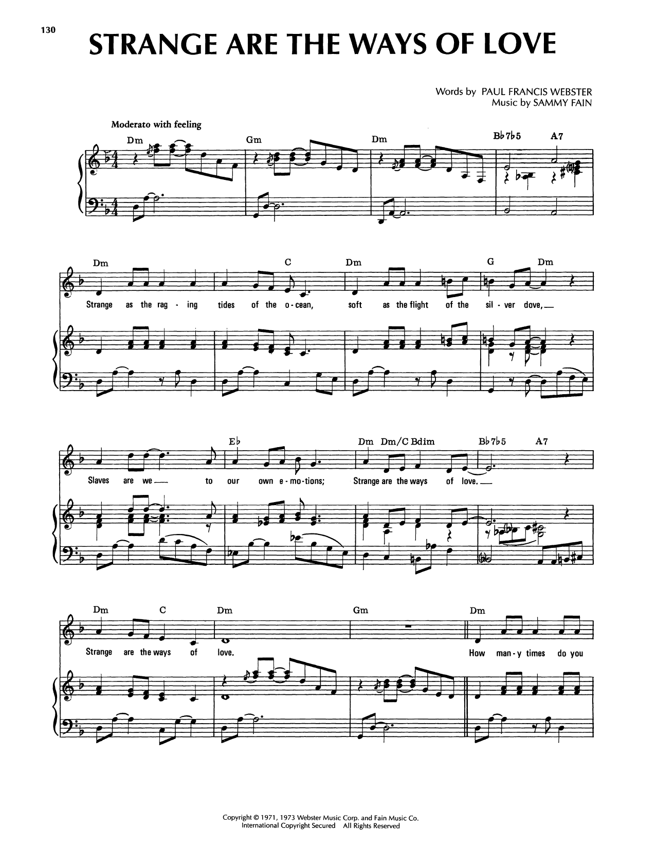 Sammy Fain Strange Are The Ways Of Love sheet music notes and chords arranged for Piano, Vocal & Guitar Chords (Right-Hand Melody)