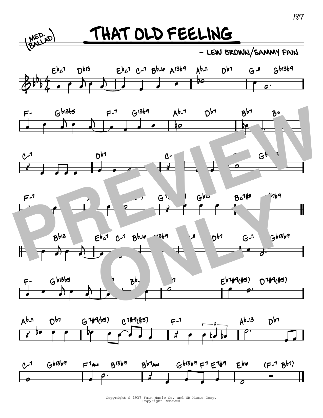 Sammy Fain That Old Feeling (arr. David Hazeltine) sheet music notes and chords arranged for Real Book – Enhanced Chords