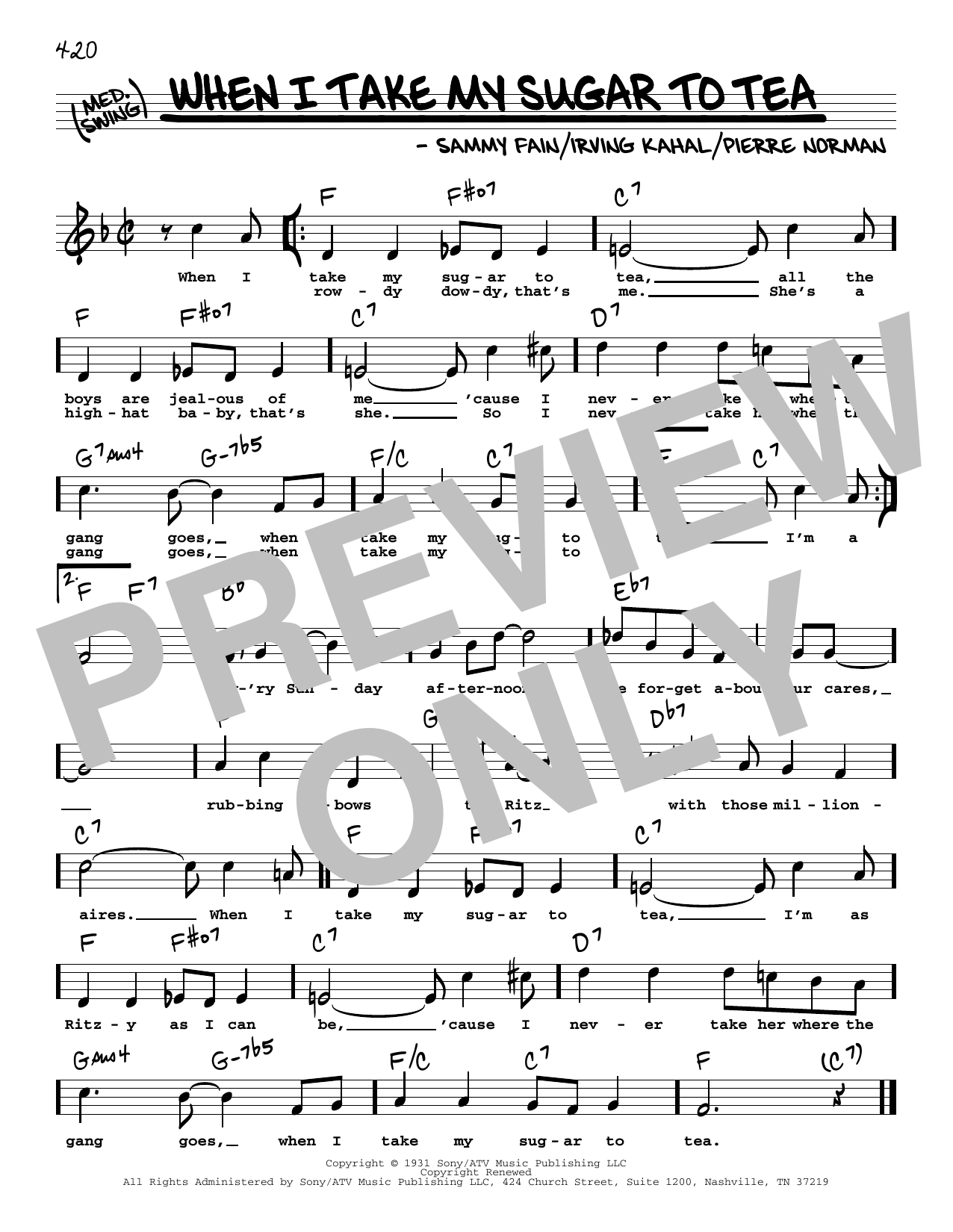 Sammy Fain When I Take My Sugar To Tea (High Voice) sheet music notes and chords arranged for Real Book – Melody, Lyrics & Chords