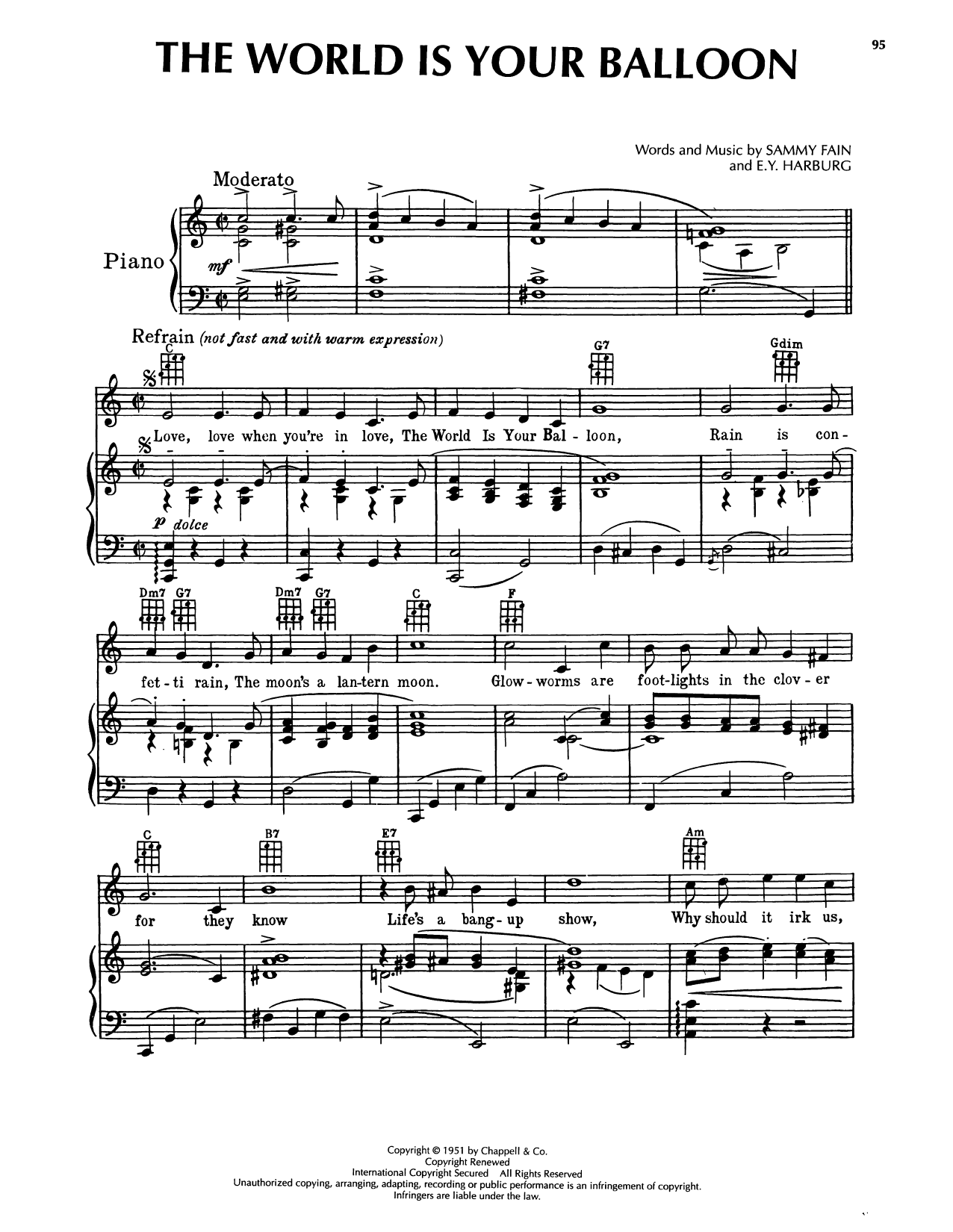 Sammy Fain World Is Your Balloon, The sheet music notes and chords arranged for Piano, Vocal & Guitar Chords (Right-Hand Melody)