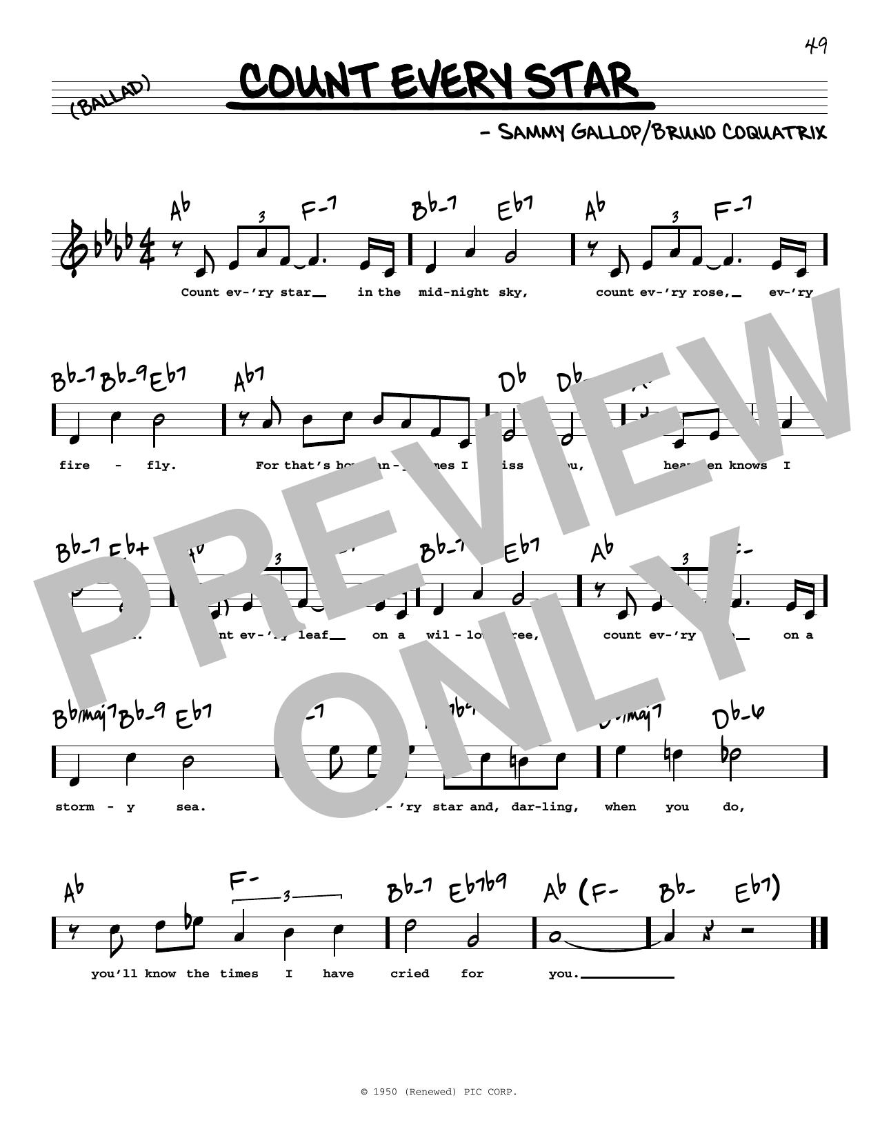 Sammy Gallop Count Every Star (High Voice) sheet music notes and chords arranged for Real Book – Melody, Lyrics & Chords