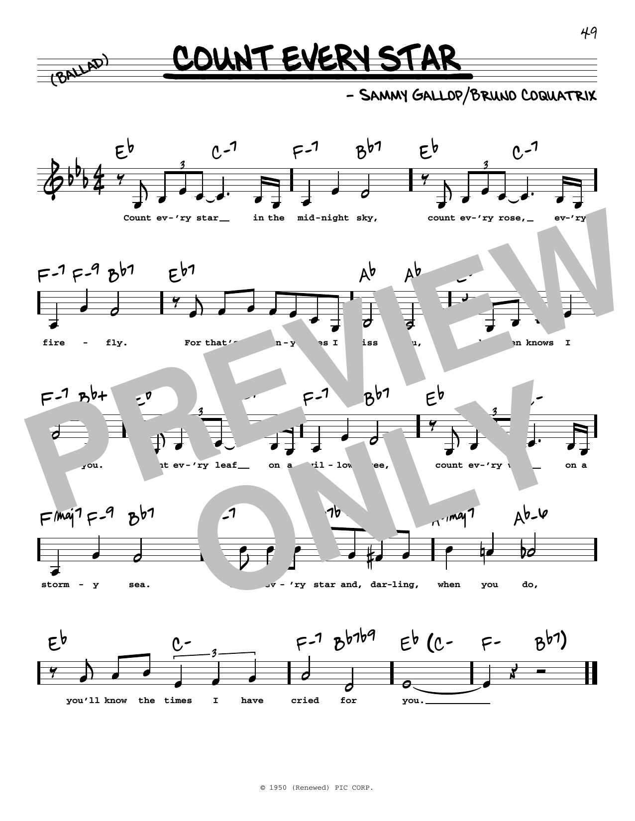 Sammy Gallop Count Every Star (Low Voice) sheet music notes and chords arranged for Real Book – Melody, Lyrics & Chords