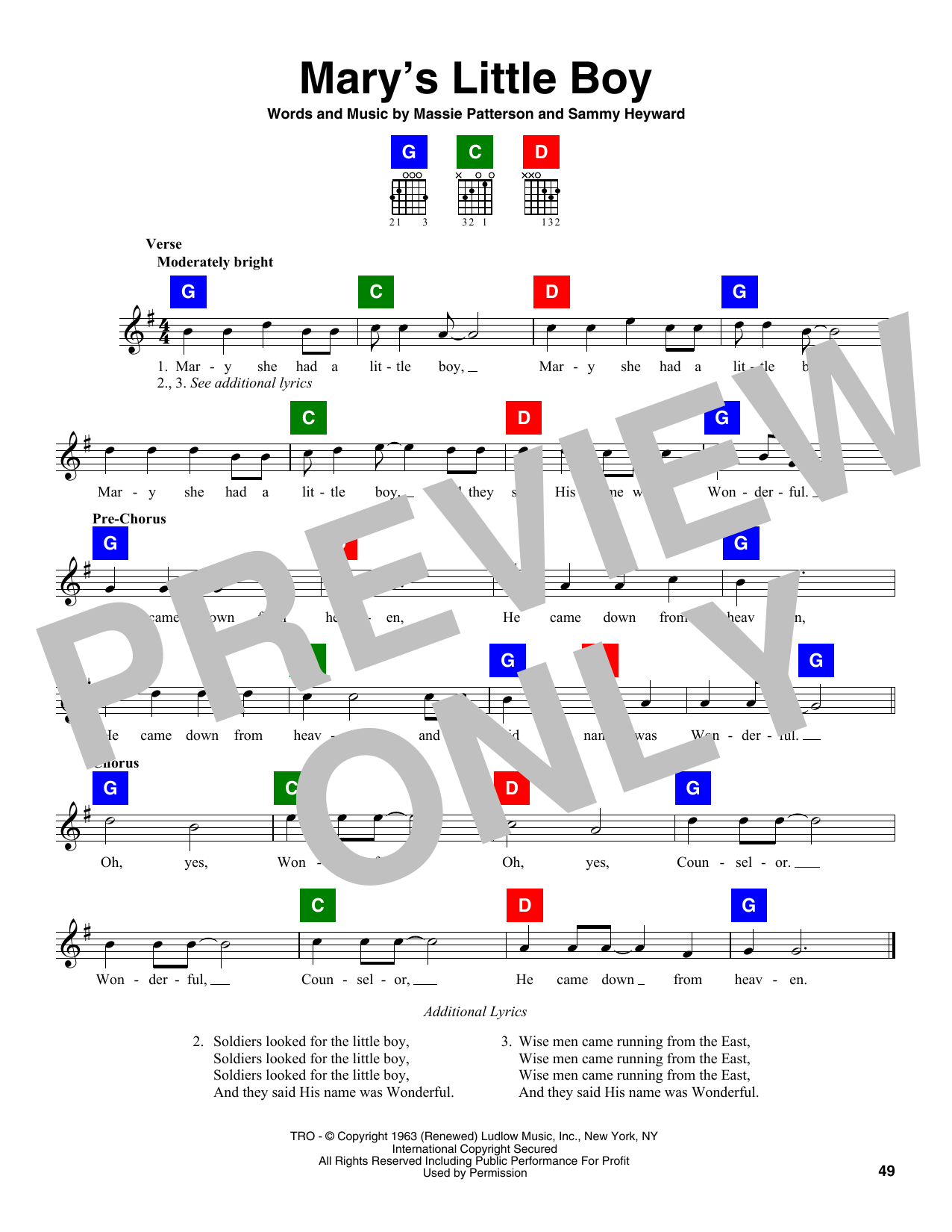 Sammy Heyward Mary's Little Boy sheet music notes and chords arranged for Easy Guitar