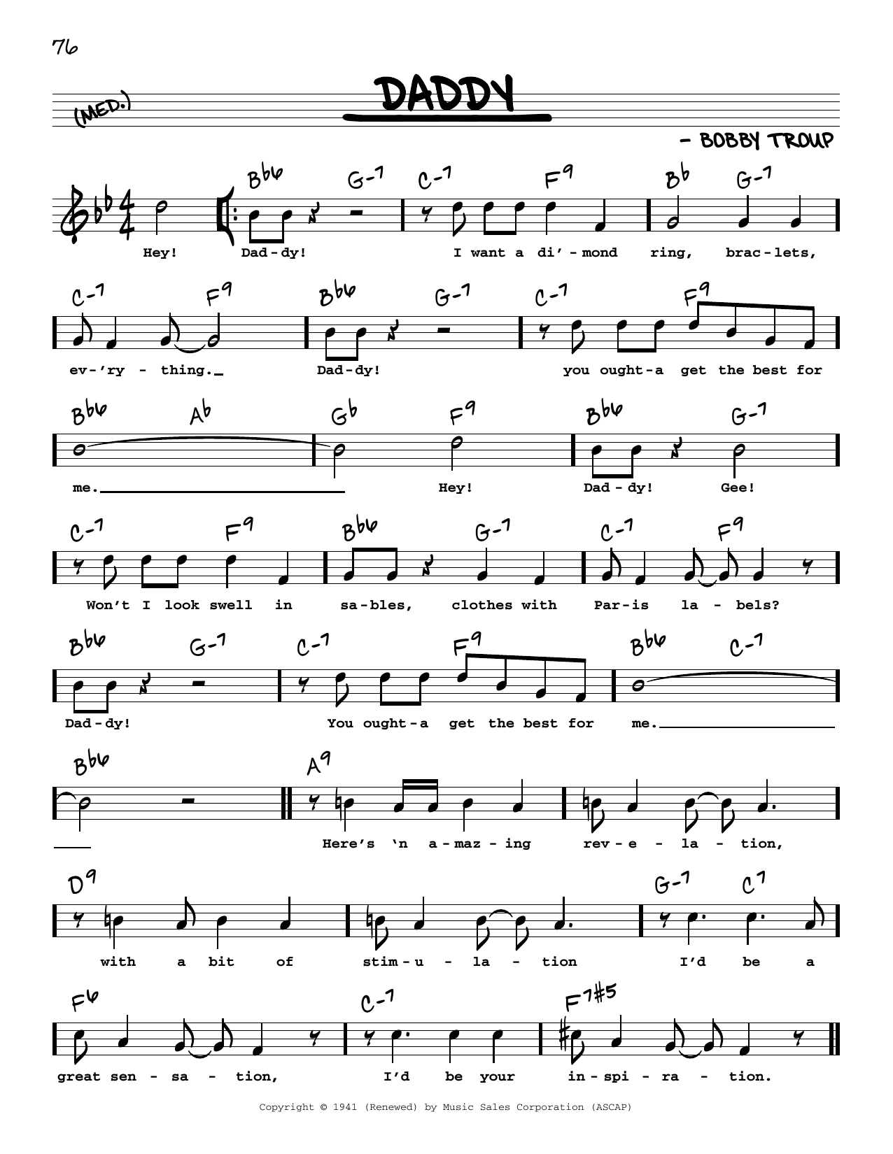 Sammy Kaye Daddy (High Voice) sheet music notes and chords arranged for Real Book – Melody, Lyrics & Chords